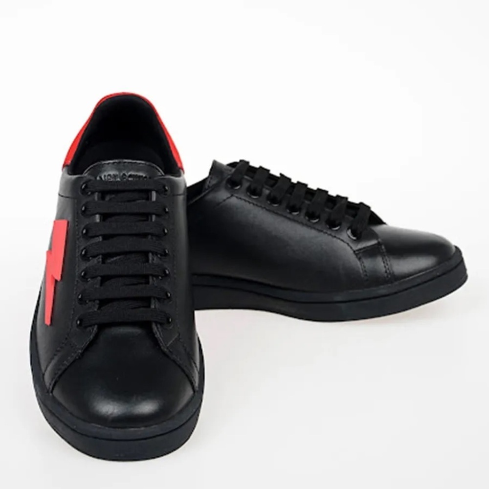 Women’s Neil Barrett Black Leather Tennis Trainer Thunderbolt Size 37 - Picture 6 of 7